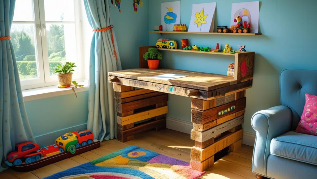 un bureau d'enfant fait de palettes en bois 