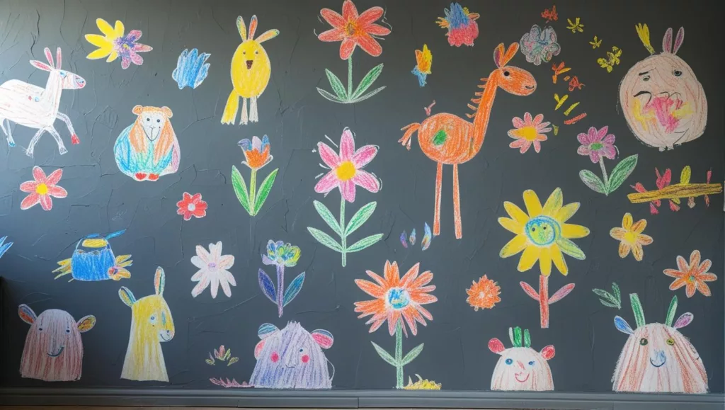 Chambre d'enfant avec un mur de peinture ardoise