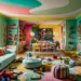 Salle de jeux avec différents espaces